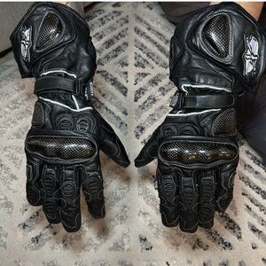 Black Leather Motorcycle Riding Gloves.Size XL